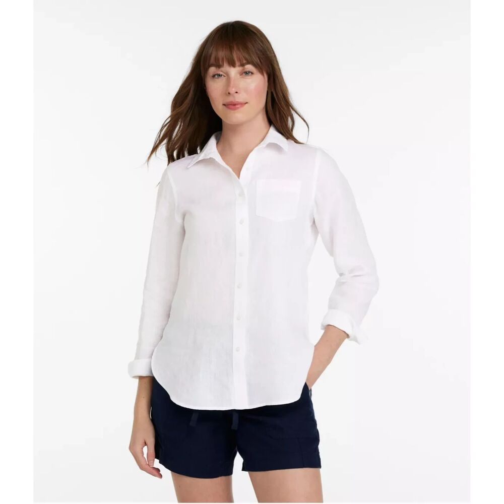 L.L. BeanWomen's Premium Washable Linen Shirt, Tunic, White, EUC - XL